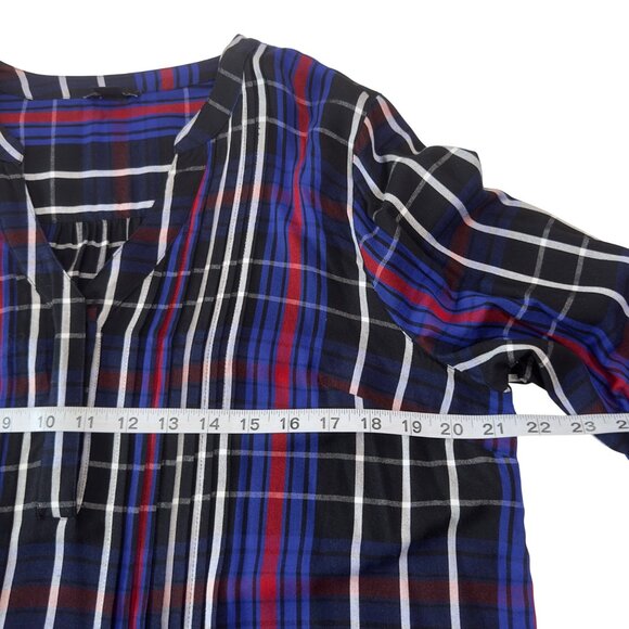 New Directions 100%Rayon Colorful Plaid Loose Fit Flowy Tunic Top Women’s SZ L - Picture 6 of 16